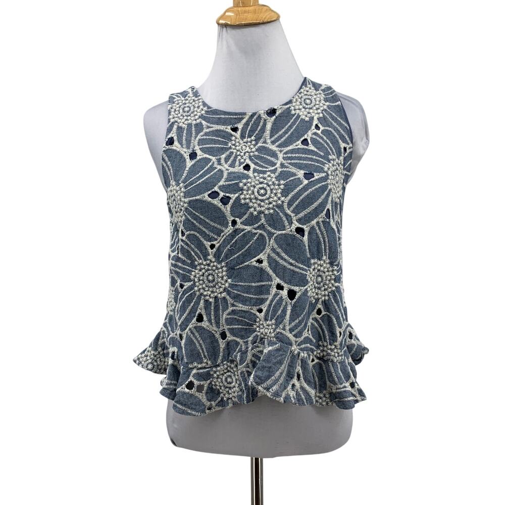 Sunday In Brooklyn Top Womens S Small Blue Gray Pastoral Swing Eyelets Peplum